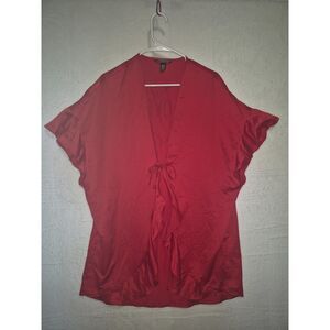 Victoria's Secret Black Short Sleeve Open Love Robe Kimono Wrap Satin One Size